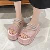 Fashion New 2025 Pearl Strap Chunky Sandals Women Summer High Platform Wedges Slippers Woman Fashion 8CM Heels Thick Bottom Beach Slides