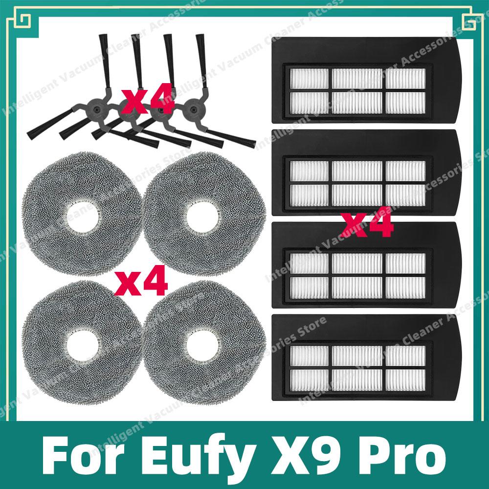 Совместимые аксессуары для робота-пылесоса Eufy X9 Pro: боковая щетка, HEPA-фильтр, салфетка для мытья полов, тряпка, сменные запчасти