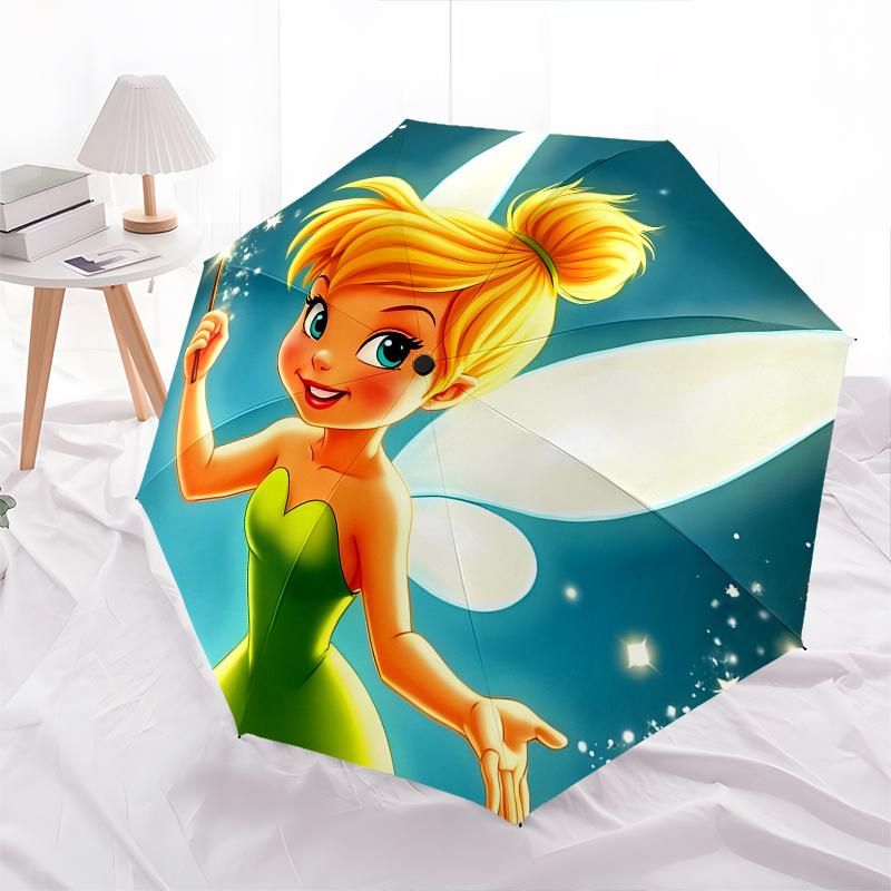 Disney Tinker Bell Manual Opening and Closing Umbrella - 8-Rib Reinforced Folding Design, Lightweight