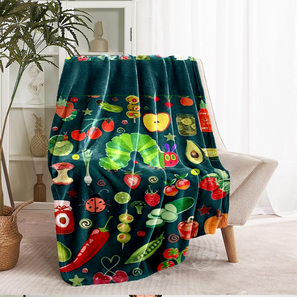 The Very Hungry Caterpillar Theme Printed Blanket - Perfect for Couch, Bed, Travel & Outdoor Use | Machine Washable, Cozy & Durable.