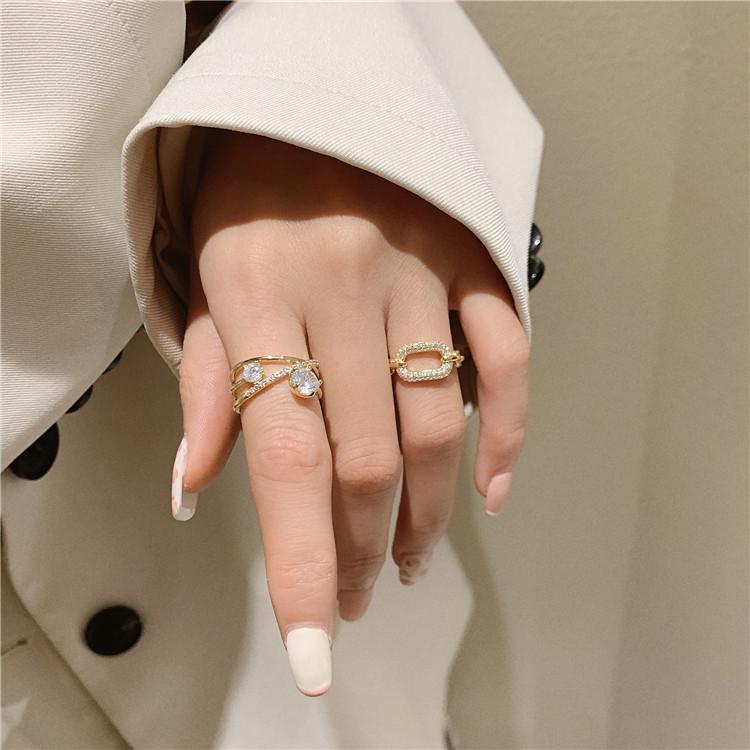 Корейский дизайн модные ювелирные изделия изысканный медный инкрустированный циркон геометрический простой кольцо элегантный женский открытый кольцо