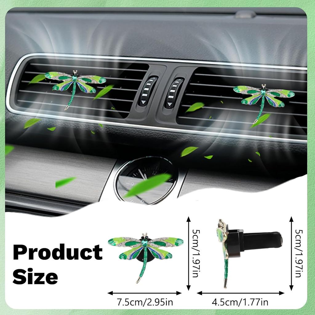2Pcs Dragonfly Car Vent Clips Rhinestone Air Freshener Set | Rhinestone Dragonfly Car Vent Air Freshener Clips. Bling Dashboard Accessories. Cute