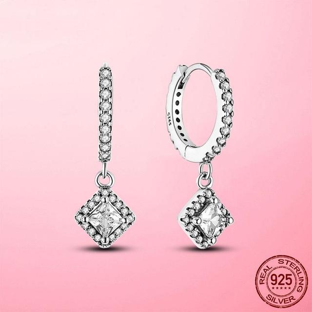 Летние новые серьги из стерлингового серебра 925 пробы с ромбами и кубическим цирконием для женщин, подарок на свадьбу, вечеринку, банкет, серебряные ювелирные изделия