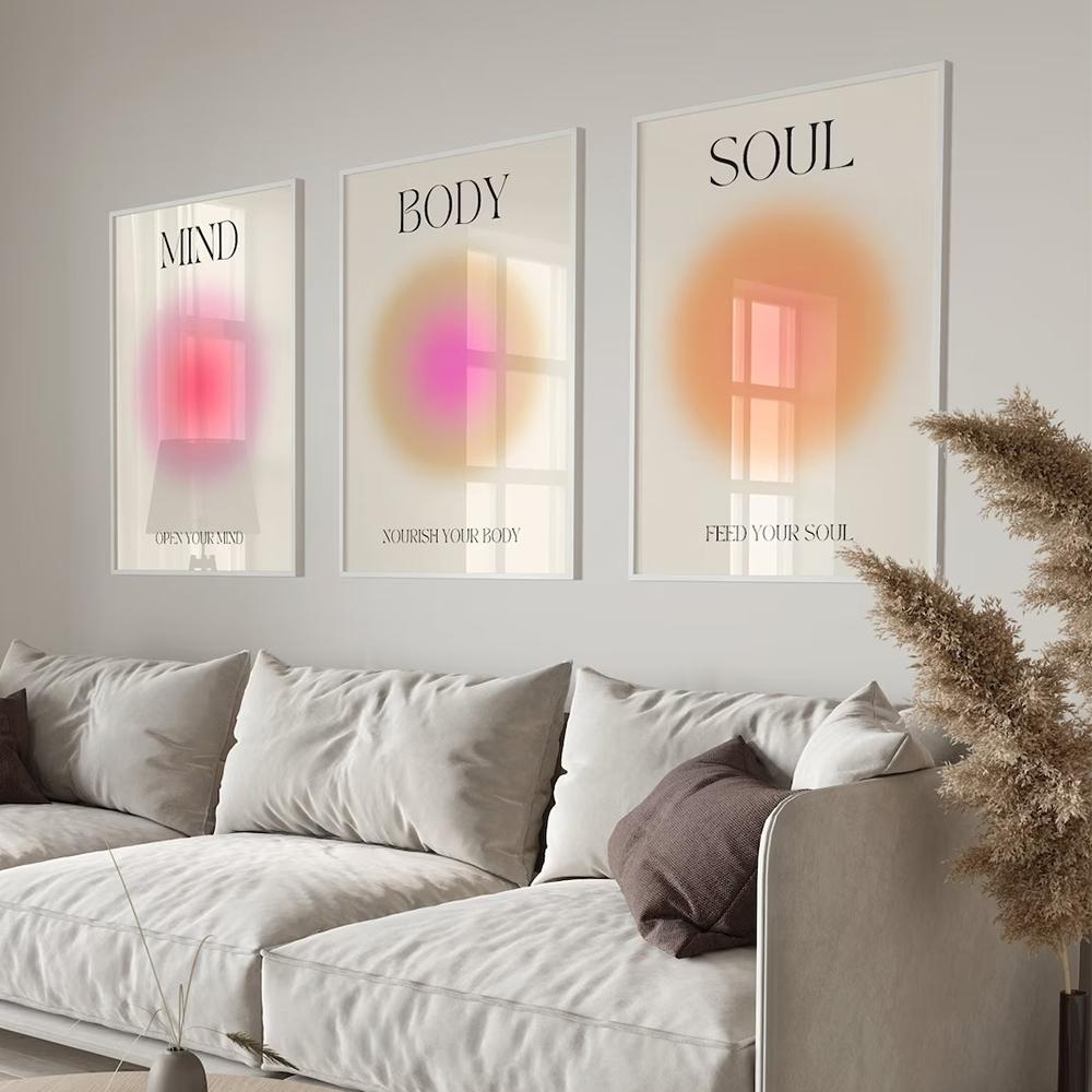 Trendy Motivational Quote Positive Aura Spiritual Grainy Gradient Wall Art Canvas Painting Posters For Living Room Home Decor