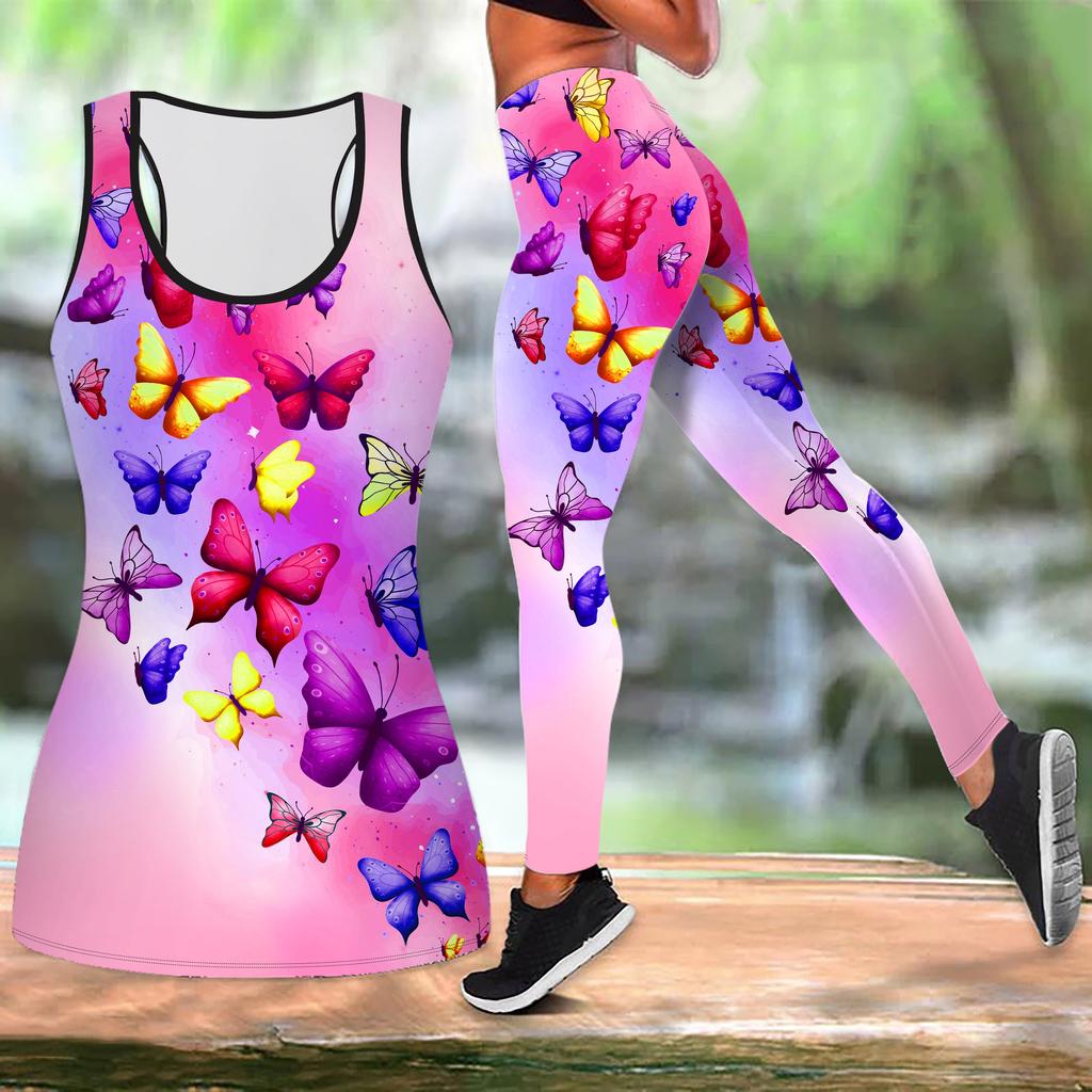 Звездный свет бабочка принт йога костюм для женщин модные леггинсы для тренировок фитнес спорт повседневный комплект для йоги спортивный костюм