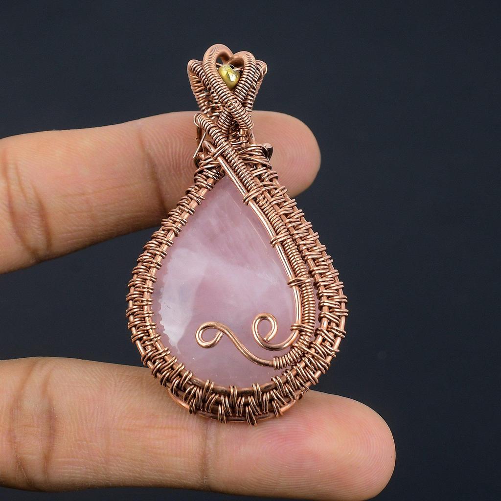Rose Quartz Jewelry, 999 Copper Wire Wrapped Pendant Handmade Gemstone Jewelry, Gifts For Wife Brand New Pendant