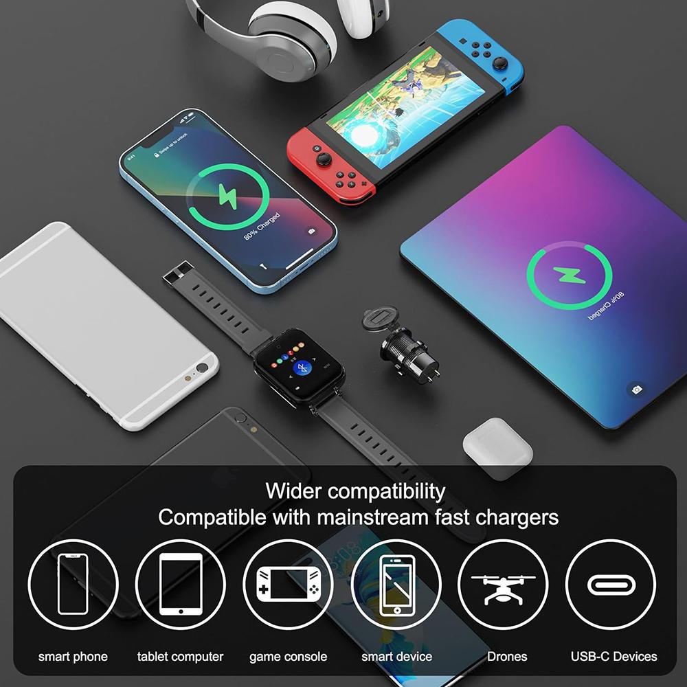 4-портовое USB быстрое зарядное устройство Алюминиевое двойное PD и двойное QC3.0 автомобильное зарядное устройство со светодиодным вольтметром для автомобилей 12 В/24 В, лодок, мотоциклов