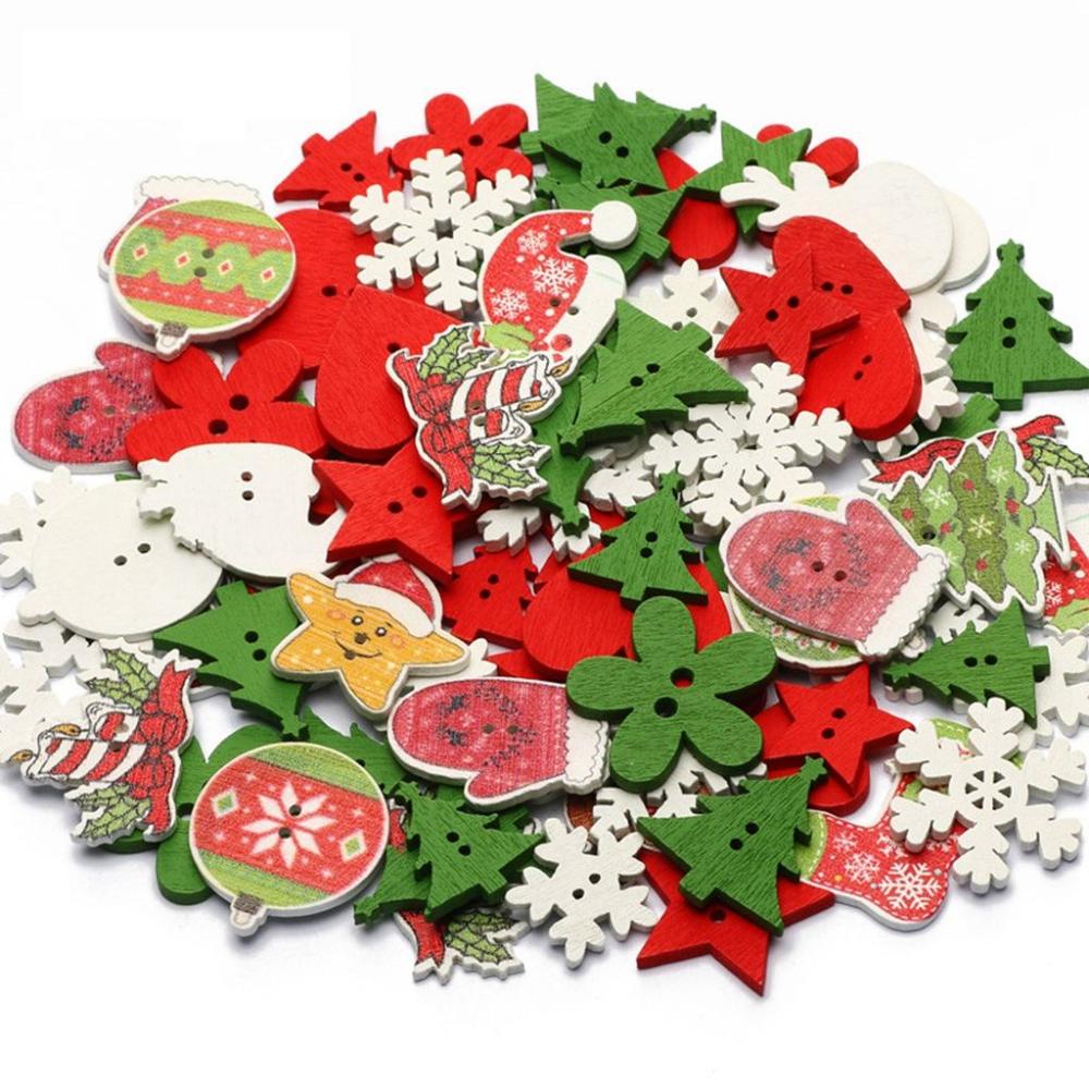 Clothing Christmas Pendant Wooden Sewing Button Christmas Decoration Colored Buttons Craft Buttons
