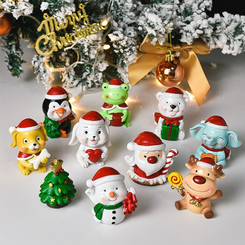 Christmas Decorations Resin Miniature Figurines Mini  Santa Claus Snowman Xmas Tree For Xmas Goodie Bag Fillers Party Favors