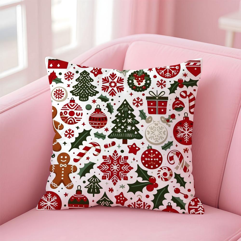 CChristmas Pattern Cushion Cover Linen Pillowcase Cover Soft Decor for Sofa Home Room