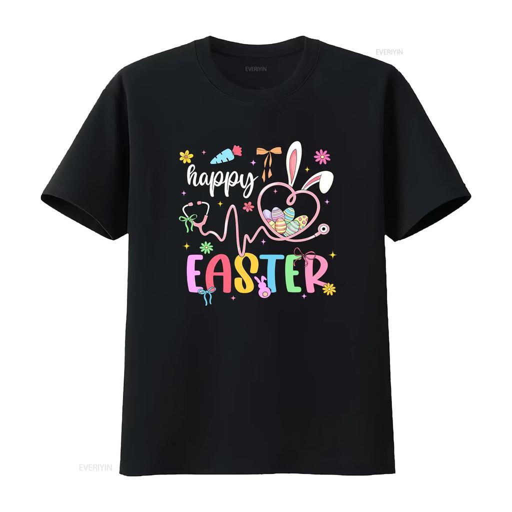 Happy Easter Day Nursing Bunny Ears Egg Nurse Stethoscope T Shirt vintage Washed graphic designer clothes Casual homme