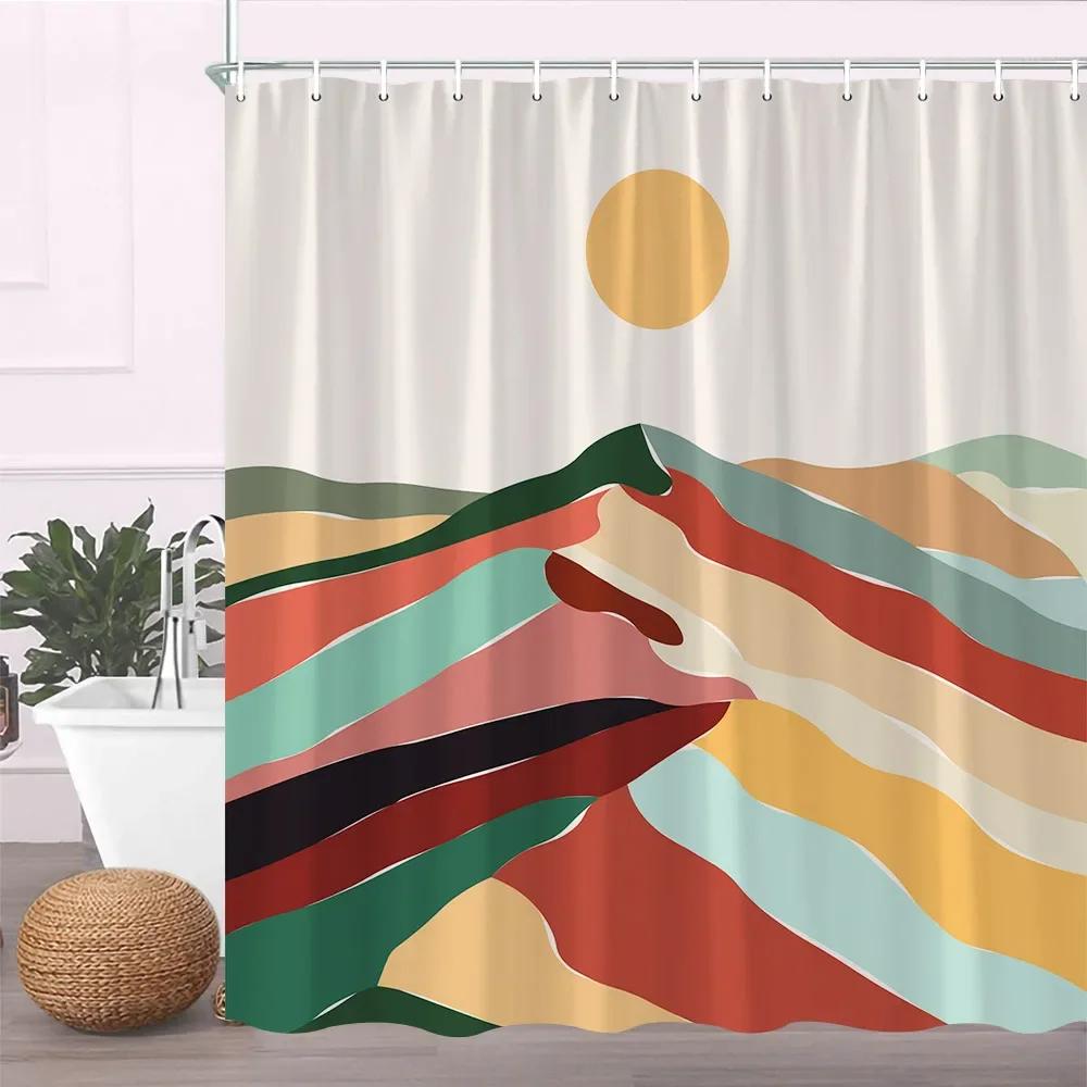 Modern Black Shower Curtain Set with Hooks-Black and White Shower Curtain for Bathroom Fabric Geometric Bath Curtains with Hoo