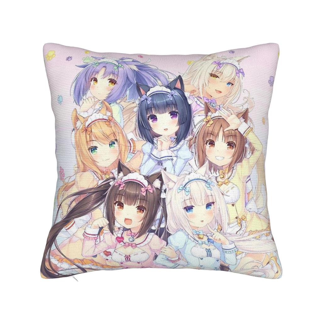 Pillow Case Super Kawaii Game Nekopara Chocola Vanilla Square  Pillow Cover For Living Room Bed Chair Fashion Pillowcases