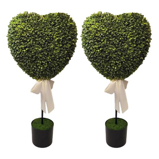 Искусственные Зеленые Растения в Горшках Формы Сердца Декор с Белой Лентой Бант Не Требует Ухода Искусственные Мини-Деревья в Форме Сердца для Дня Святого Валентина Домашний Декор