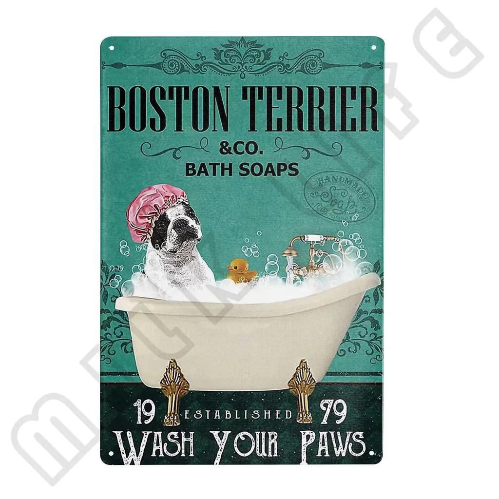 Металлическая табличка Boston Terrier Co Bath Soap Tin Sign для Ванной Туалета Дома Зоомагазина Декор 12 X 8 Дюймов