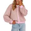 Women S Striped Knit Cardigan Round Neck Casual Sweater Coat
