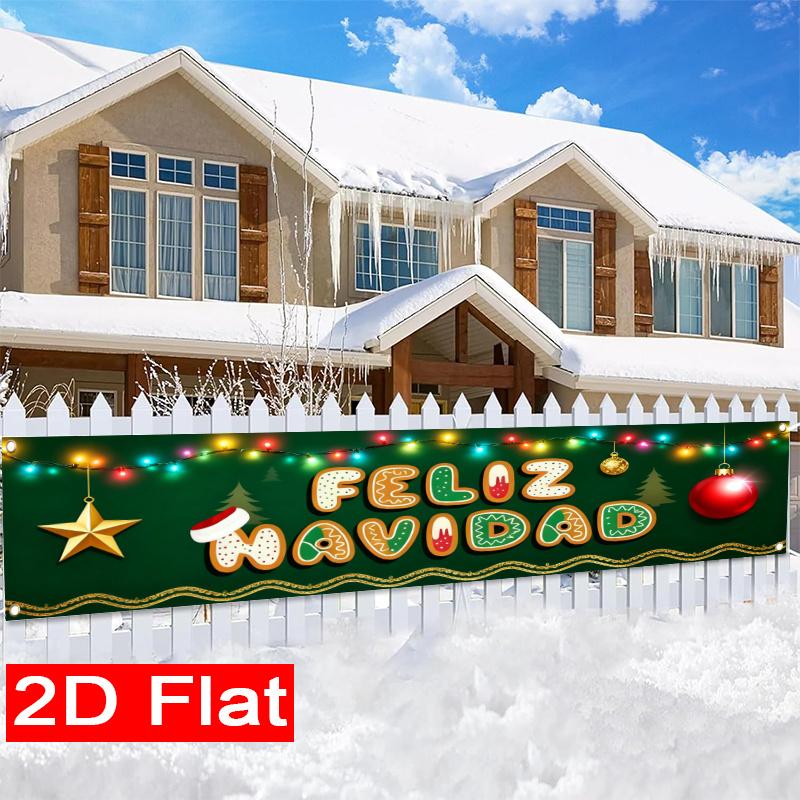 Feliz Navidad Spanish Christmas Yard Banner, Es La Razon De La Navidad Design, Polyester Outdoor Garden Porch Fence Wall Decoration