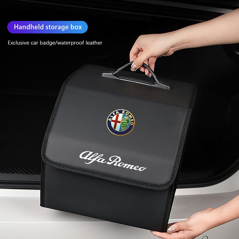AGU1 Leather Folding Storage Box Car Trunk Tool Organizing Accessories For Alfa Romeo Giulietta Mito 159 Giulia Stelvio 156 147 Brera