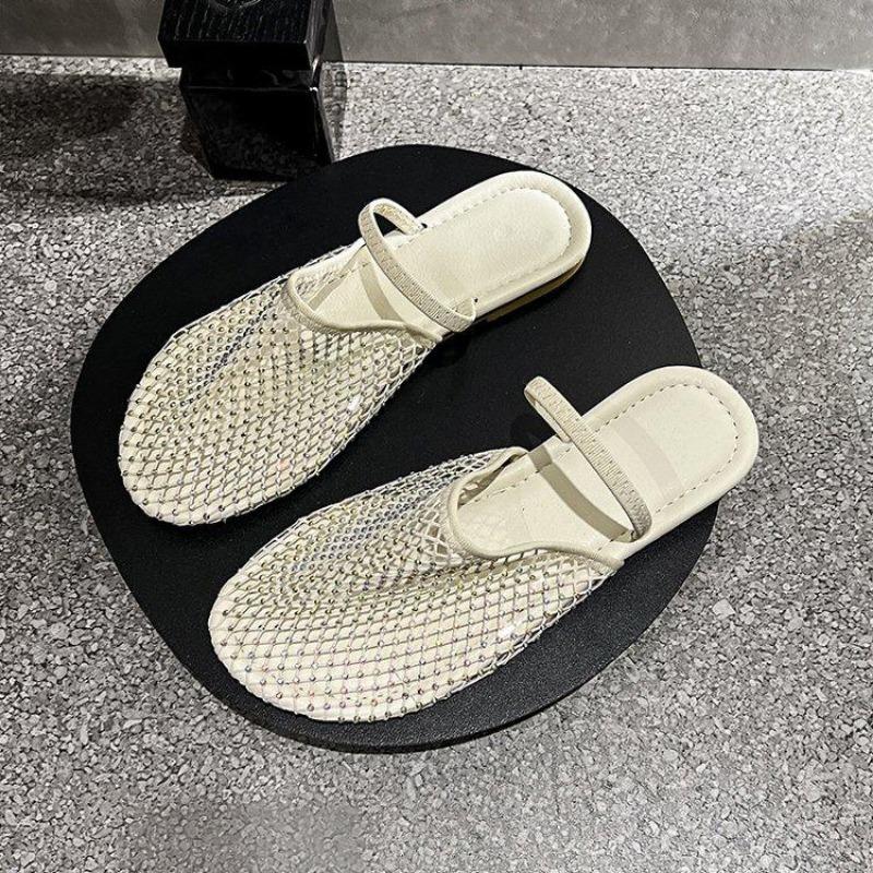 Большие размеры, плоские тапочки для женщин, летние носки с сетчатыми носками, водные бриллианты, две пары сандалий для женщин