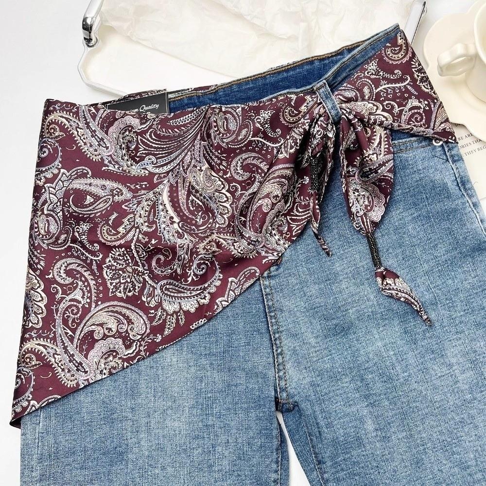Floral Print Triangle Scarf Retro Belt Scarf Literary Waist Scarf Jeans