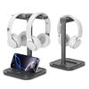 KDD Desktop Headphone Stand with Smartphone Stand Hangs 2 Devices At the Same Time 360 Degree Rotation Multifunctional Double Hook Headphone Foldable