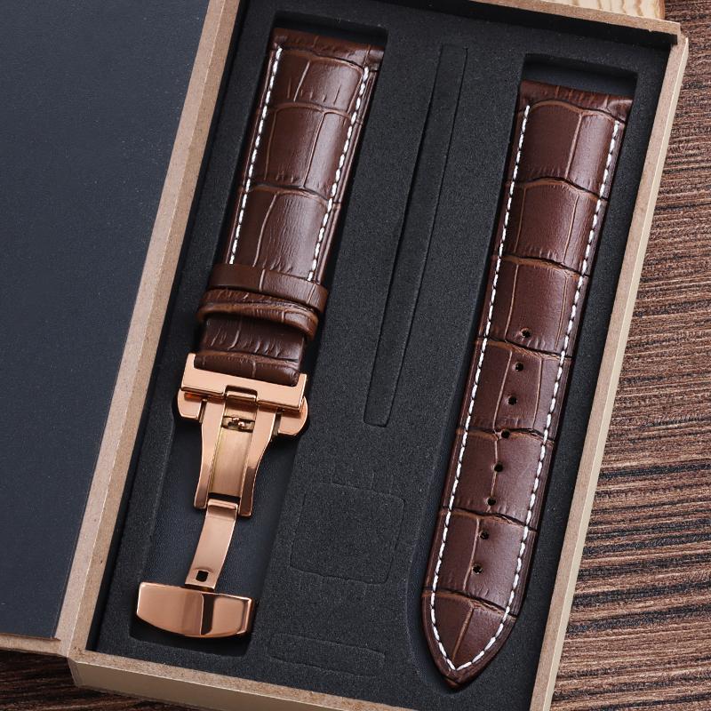Ремешки для часов из натуральной коровьей кожи с коробкой WatchBand 4 мм 16 мм 18 мм 20 мм 21 мм 22 мм 24 мм Наручный ремешок Ремень Застежка-бабочка Браслет для часов