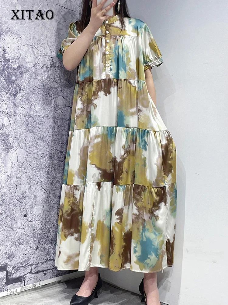 Xitao Повседневное платье с воротником-стойкой и принтом WMD6097