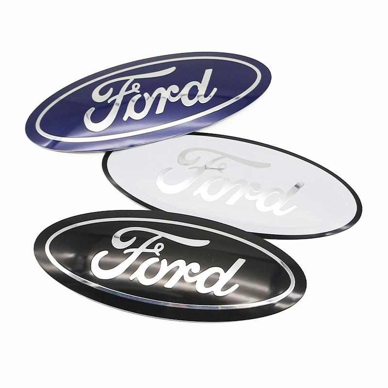 ysbf1 12.5x5cm Aluminum Overlay Emblem For Ford Focus 3 Fiesta Fusion Front Grille Badge Escape Kuga Transit Edge Mondeo Auto Parts