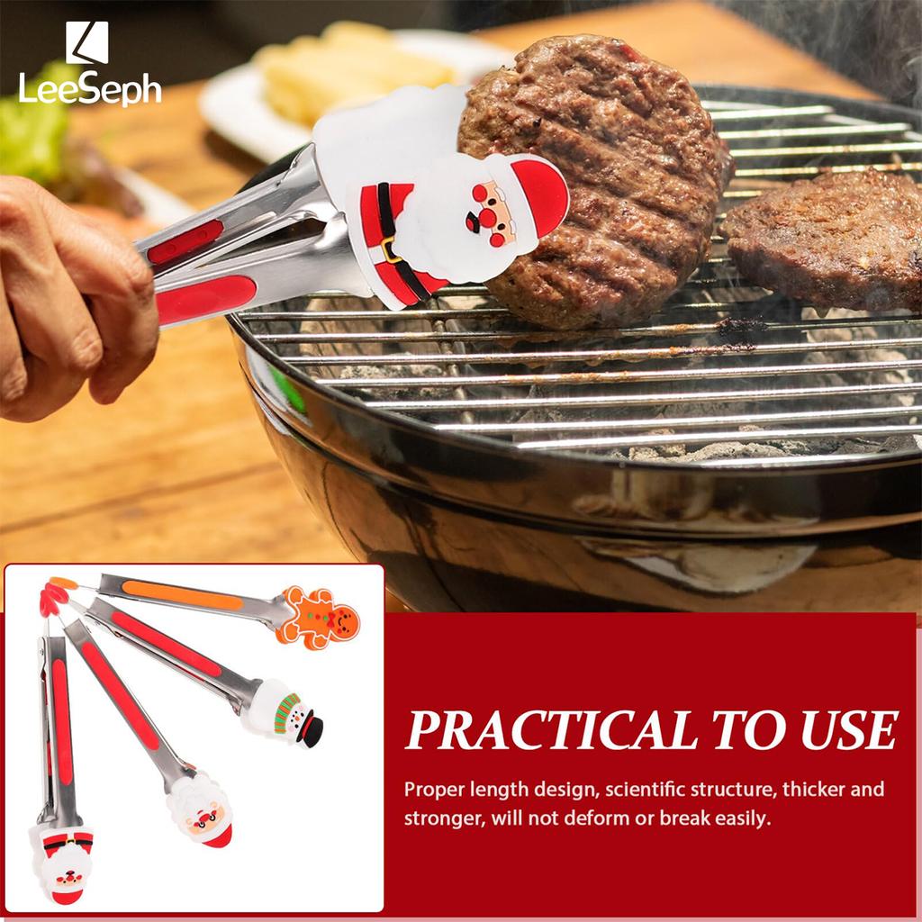 Рождественские силиконовые щипцы Leeseph, портативные кухонные щипцы с маленькой клипсой из нержавеющей стали для приготовления пищи на гриле, салата, барбекю, жарки