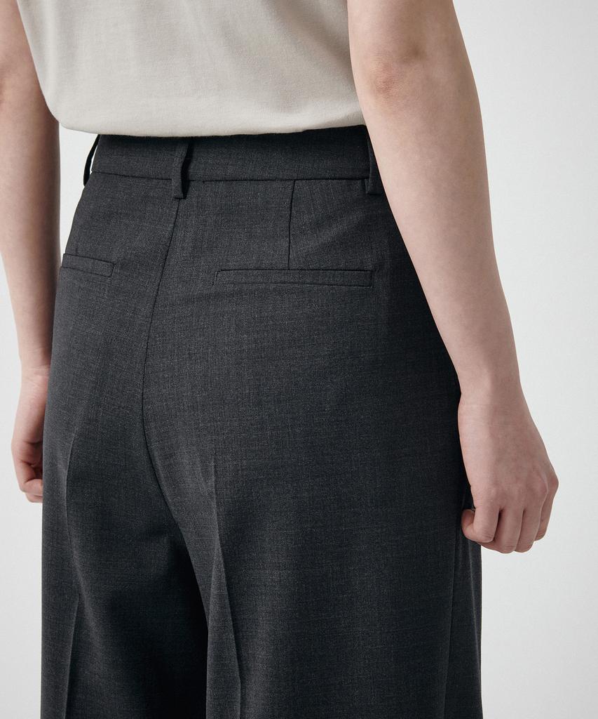 MUSINSA STANDARD WOMAN Женские летние шерстяные брюки с одной складкой, широкие, с скрытой эластичной талией [Угольно-серый]