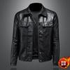 Новый Стиль Мужская Кожаная Куртка Мотоциклетная с Лацканами Утепленная Приталенная Модная Верхняя Одежда 8117-2