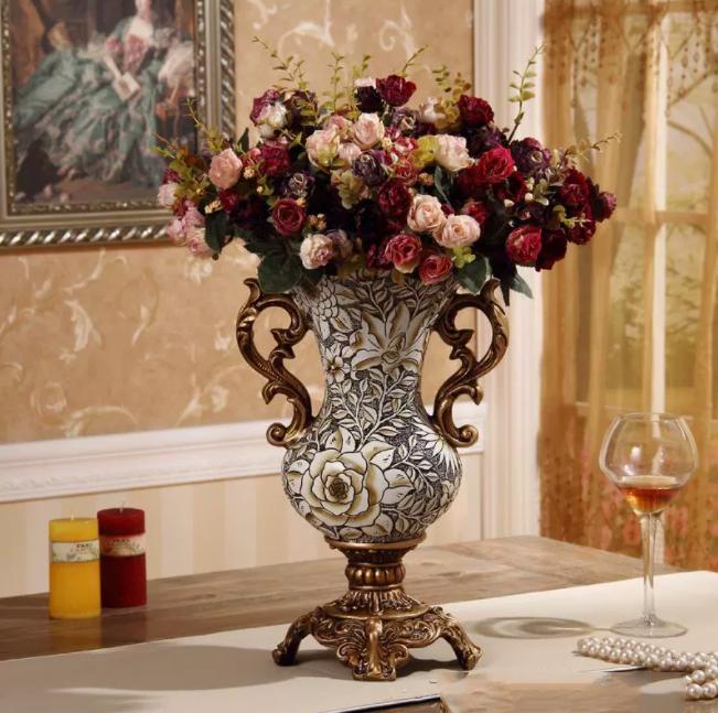 Европейская ретро смоляная ваза, украшение, декор для дома, гостиной, стола, искусственный цветочный горшок, орнаменты, поделки, магазин, отель, клуб, украшения