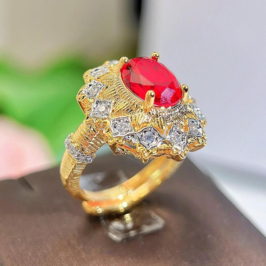 Регулируемые кольца овальной огранки CMM с красным фианитом, роскошные двухцветные свадебные кольца с большим цветком для женщин, классические ювелирные изделия для помолвки и вечеринки