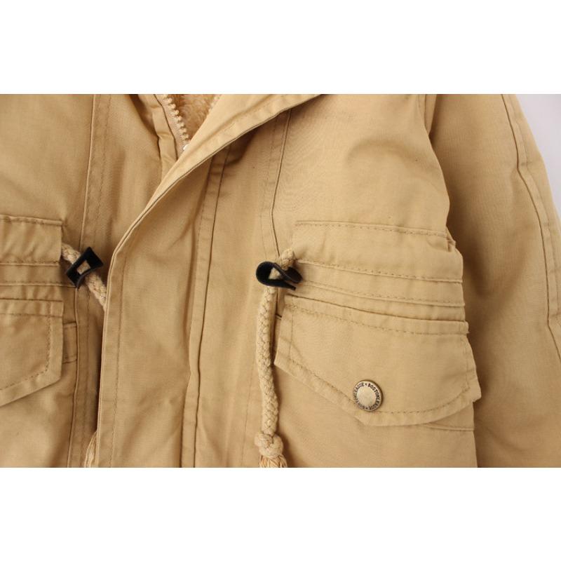 Boys' thick woolen warm hooded cotton coat, children's cotton coat for winter