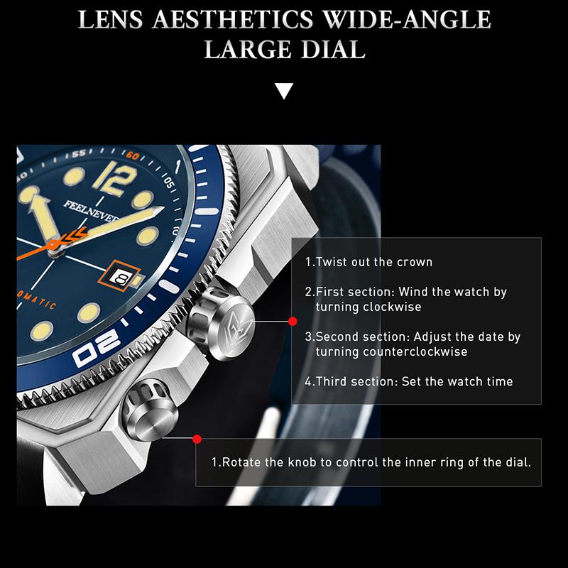 FEELNEVER watches for men business luminous 316L stainless steel fashion male watch sapphire glass mechanical clock reloj