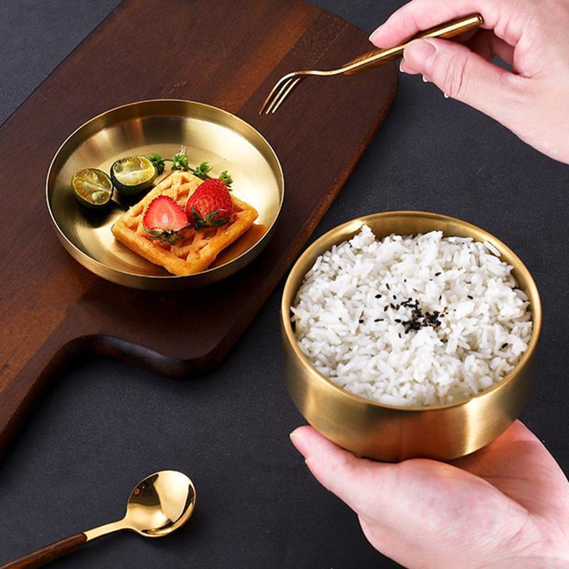 Korean 304 Stainless Steel Rice Bowl with Lid Double-Layer Anti-Scalding Soup Food Serving Bowls Container Kitchen Utensils