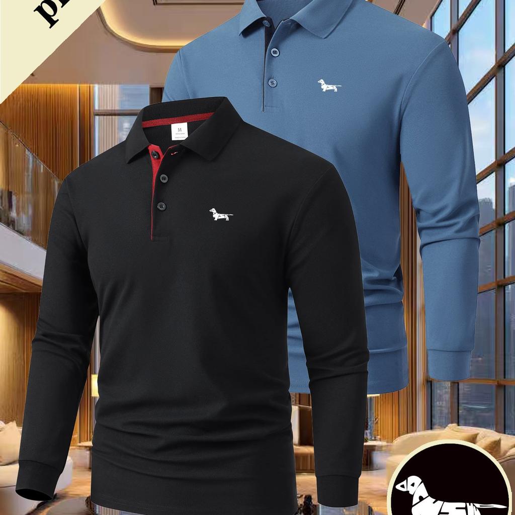 2 шт. Высококачественная мужская рубашка в стиле business casual, новая, с длинным рукавом, дышащая рубашка-поло, подходящая для занятий спортом на открытом воздухе, таких как гольф, бег и другие.