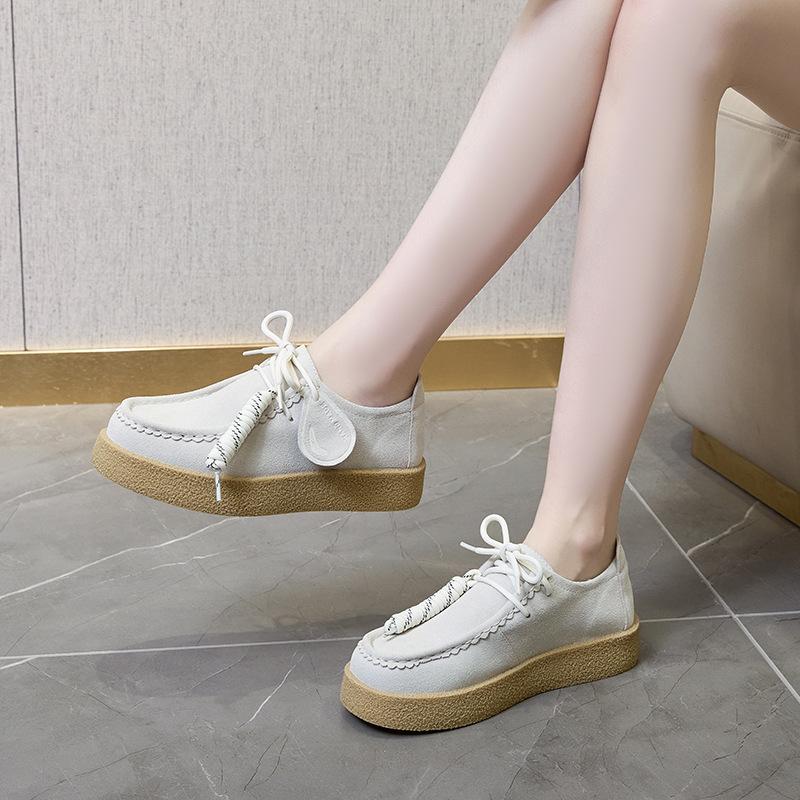 Модная женская обувь Нубук кожа Повседневные балетки Кожаные одинарные туфли Женские для ходьбы Нескользящая обувь Женская обувь Zapatos De Mujer