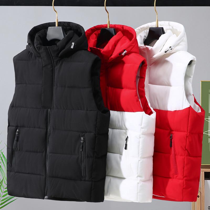 Зимние стоячие воротники, теплые капюшоны, однотонные жилеты, мужские майки, модные теплые куртки