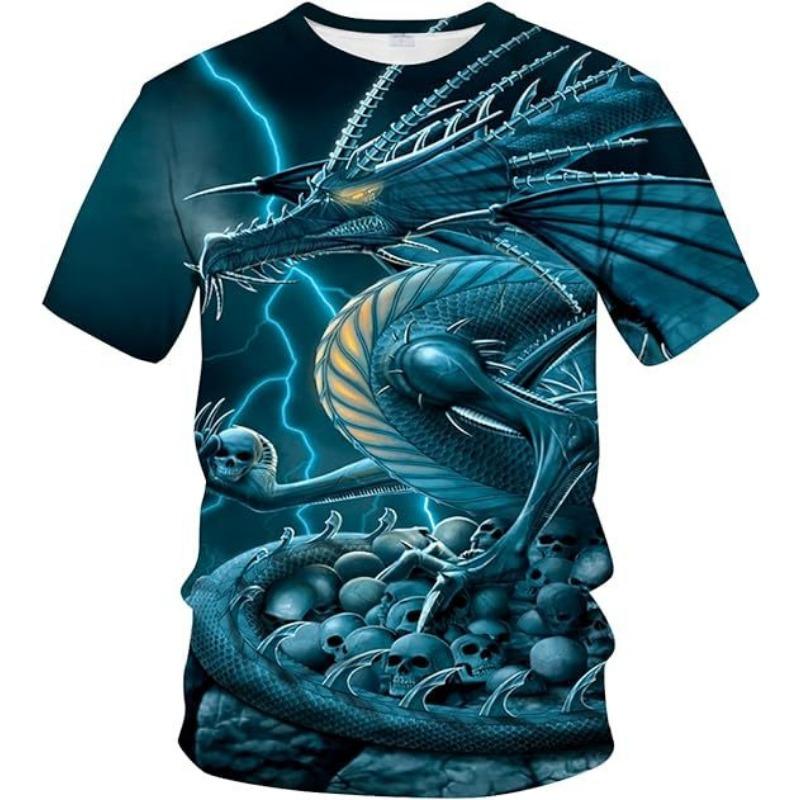 Мужская футболка с 3D-цифровой печатью и рисунком дракона, повседневная базовая рубашка и футболка с короткими рукавами