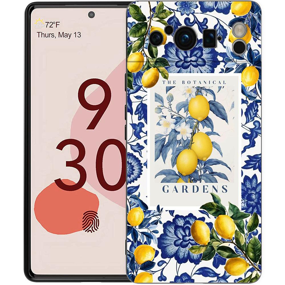 Роскошный чехол для телефона Google Pixel 10 9 8 9A 8A 7 7A 6 Pro XL 6A 5G Черный Мягкая задняя крышка из ТПУ Летние фрукты Принт с лимонами