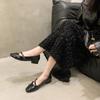 Fashion Women's Coarse Heel Shoes Autumn New Square Head Shallow Mouth Belt Buckle Soft Sole Anti-slip Wear-resistant Low-top Shoes