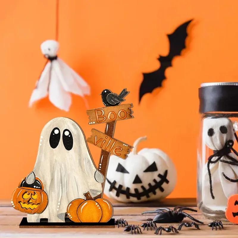 Halloween Party Halloween Wooden Decor Ghost Pumpkin Boo - Ville Tabletop Ornament Spooky Festive Home Decoration Figurine