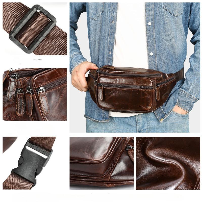 Cowhide Men's Bag Mobile Phone Waist Bag Genuine Leather Crossbody Bag Multi-functional Sports and Casual Crossbody Chest Bag