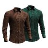 Men Business Shirt 3D Print Turn Down Collar Long Sleeve Solid Color Retro Single Breasted Slim Fit Soft Breathable Mid Length Men Formal Top