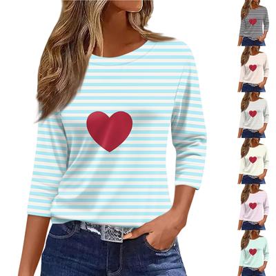 Женский модный повседневный топ с рукавом три четверти и круглым вырезом с принтом