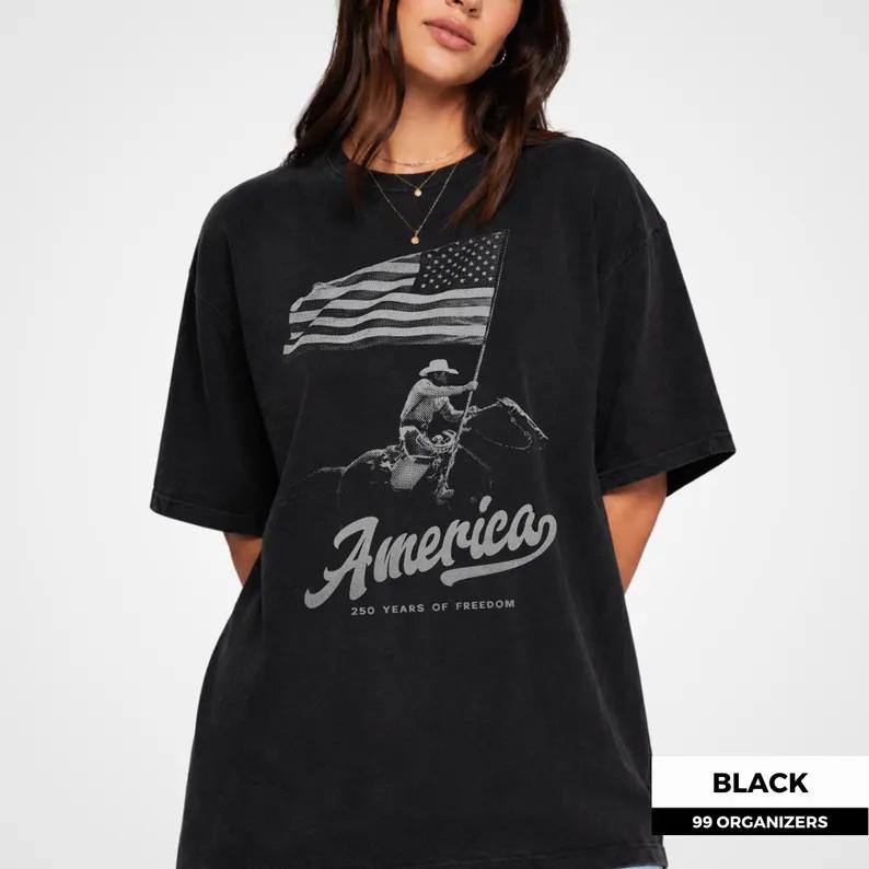 Cowboy Patriot Tee Western Rodeo America Anniversary Graphic Shirt
