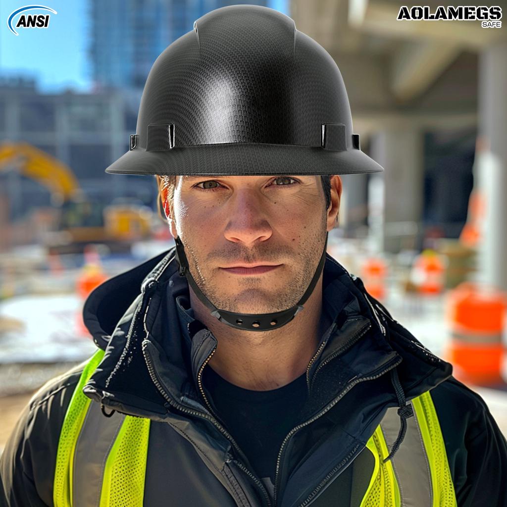 Wide Full Brim Safety Helmet Carbon Fiber Pattern Construction Work Cap Lightweight High Strength Railway Protective Hard Hat