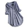 Spring and Summer Striped Print Long Sleeved Chic Loose Collar Shirt for Women