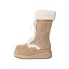 Miaomao Snow Boots for Women Autumn and Winter New Cream Thick Bottom Fleece-Lined Thermal Middle Tube Knight